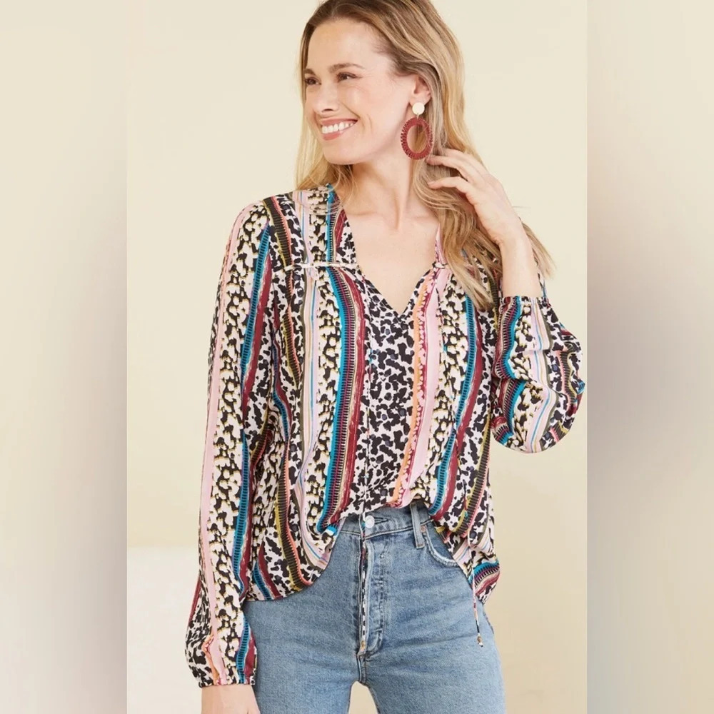 Marie Oliver Size XS Animal Print Phoebe Peasant Blouse